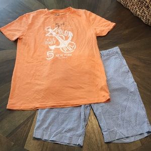 Boys size 18 polo seersucker short with S Men Shrt
